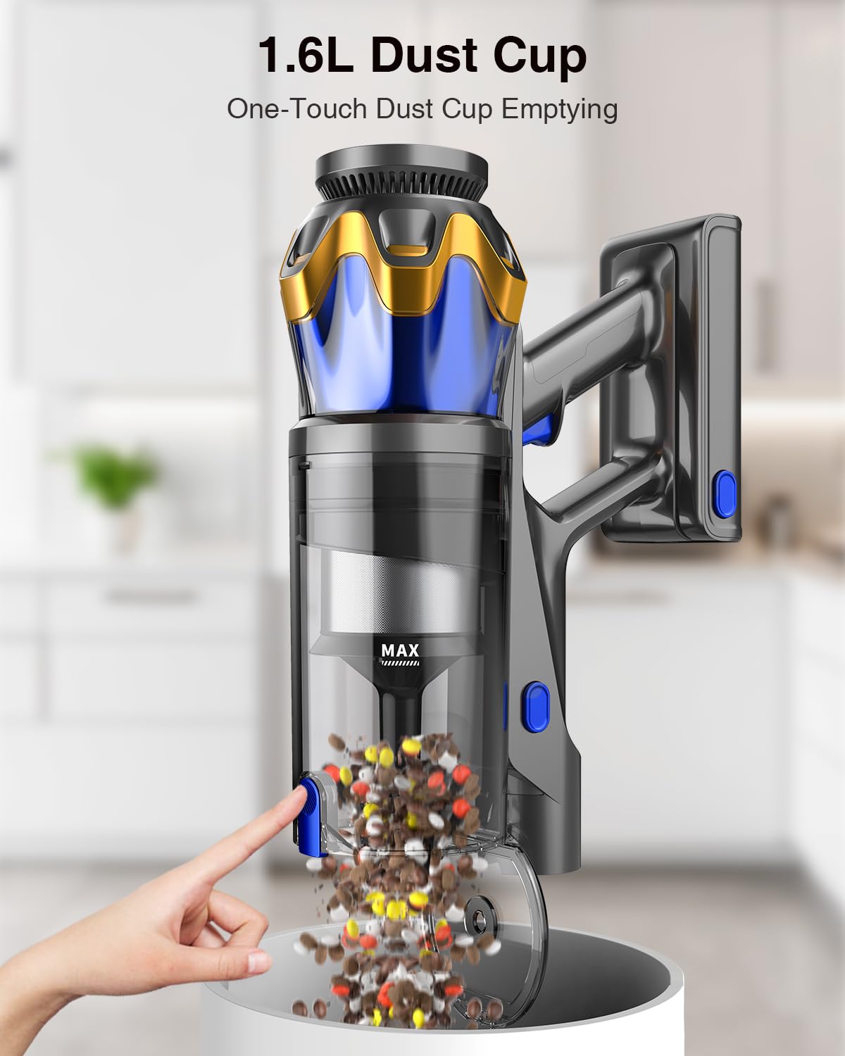 600W 50kPa 65Mins Cordless Vacuum Cleaner, 1.6L Self-Standing Anti-Tangle Vacuum cleaners for Home with OLED Touch Screen, Wall-Mounted Charging, Upright Vacuum for Pet Carpet Car Hardwood Floor