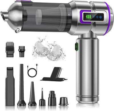 botatio Handheld Vacuum Cleaner, 25000Pa Car Vacuum Powerful Suction, 4-in-1 Hand Cordless Car Vacuum with Digital Display, 1-Touch Automatic Emptying, Brushless Motor & 3 Speeds, Silver