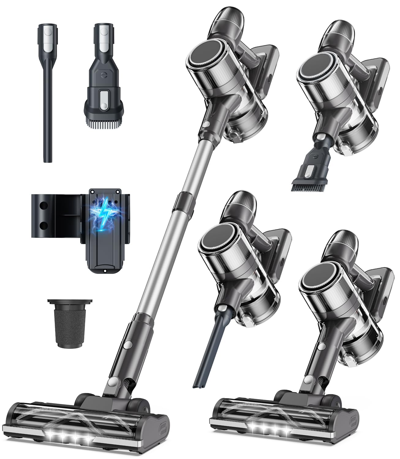 Syntecno Cordless Vacuum Cleaner Stick Vacuums - Powerful Lightweight Electric Brooms Upright Handheld Wireless Bagless Battery Rechargeable Cleaners Anti Hair Wrap for Pet Stair Carpet Car Home