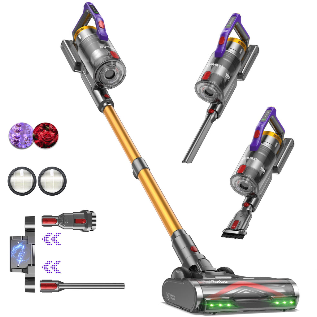 KIPMAX Cordless Vacuum Cleaner, 50KPa/70Mins/550W Stick Vacuum with Aromatherapy, Anti-Tangled handheld Vacuum Cleaner Self-Standing, Rechargeable Battery, LED Display for Pet Hair/Carpet/Floor