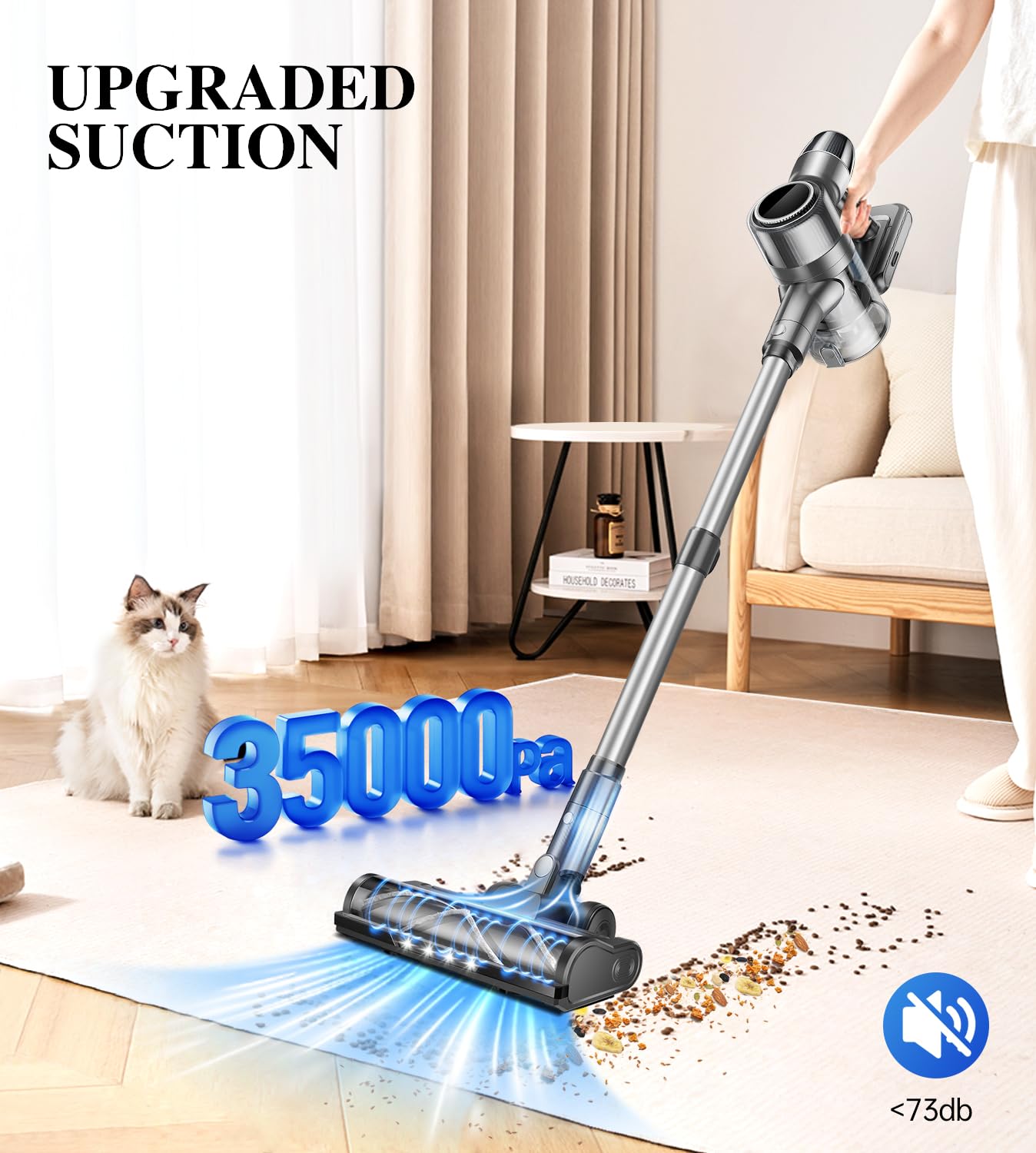 Syntecno Cordless Vacuum Cleaner Stick Vacuums - Powerful Lightweight Electric Brooms Upright Handheld Wireless Bagless Battery Rechargeable Cleaners Anti Hair Wrap for Pet Stair Carpet Car Home