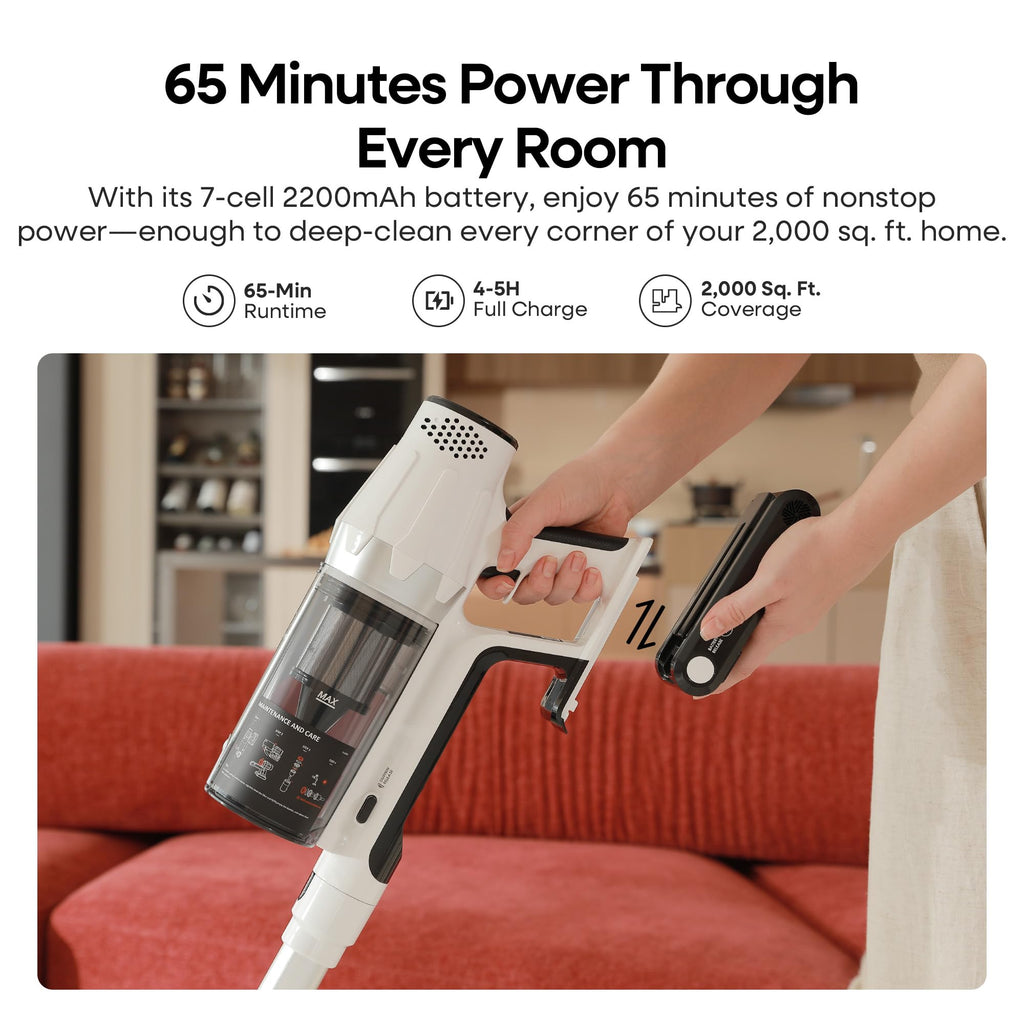 ElecKeys Cordless Vacuum Cleaner 580W, 48KPa High Suction Hoover, up to 65 Mins Runtime, LED Screen, Rechargeable Vacuum Cleaner for Home, Floors, Carpets & Pet Hair