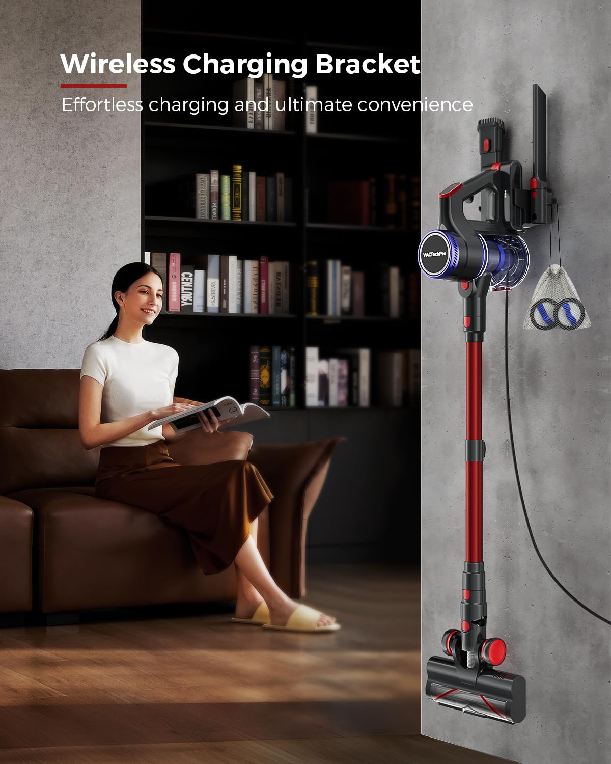 VACTechPro Ultra Cordless Vacuum Cleaner, 48KPA/550W/70min Stick Vacuum with 1.5L Dustbin, Wall-mounted Charging/Removable Battery, Anti-Tangled Handheld Vacuum for Hard Floors Carpet Car Pet Hair