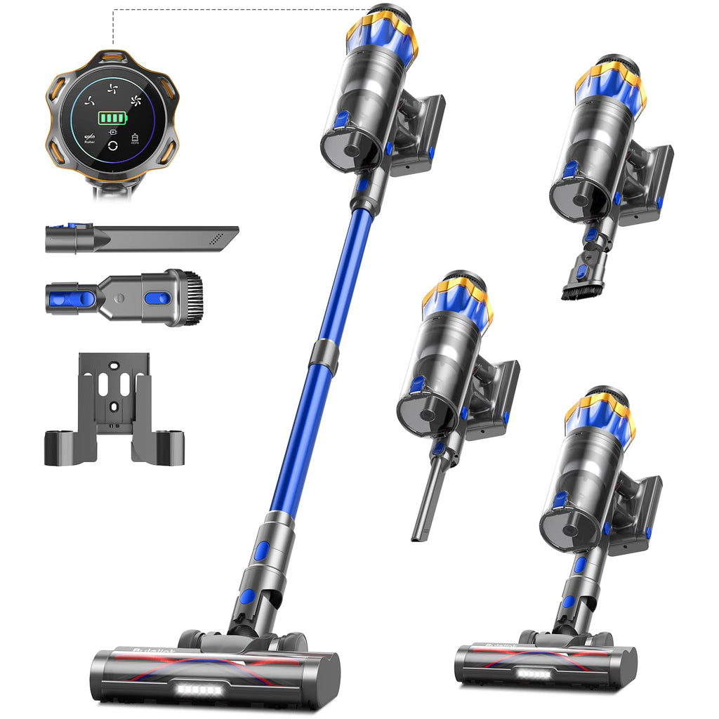600W 50kPa 65Mins Cordless Vacuum Cleaner, 1.6L Self-Standing Anti-Tangle Vacuum cleaners for Home with OLED Touch Screen, Wall-Mounted Charging, Upright Vacuum for Pet Carpet Car Hardwood Floor