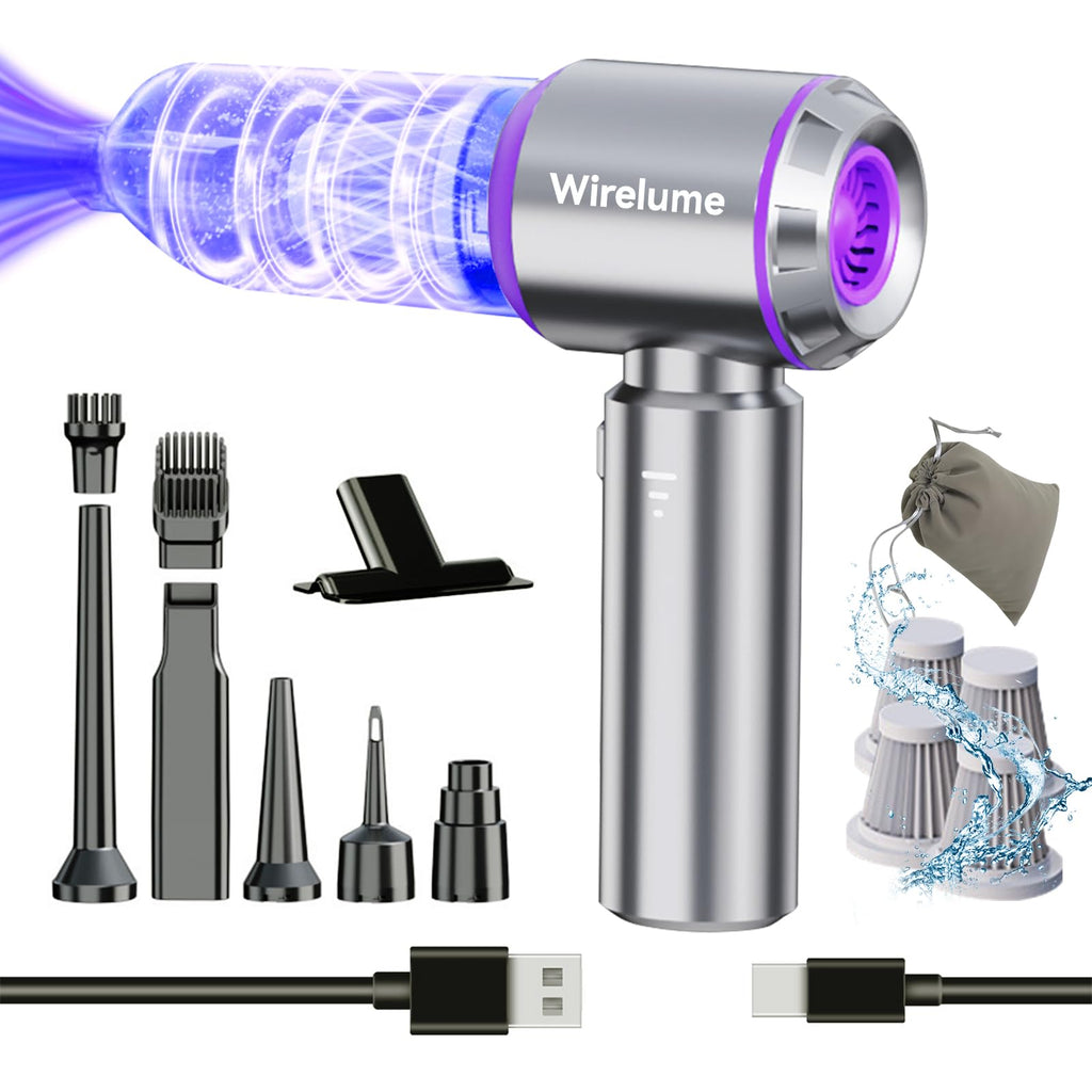 Wirelume Handheld Car Vacuum Cleaner Cordless Powerful 22000Pa Strong Cyclonic Suction Blowing Brushless Motor Portable Rechargable Lightweight for Pet Hair Vehicle Home Office Purple