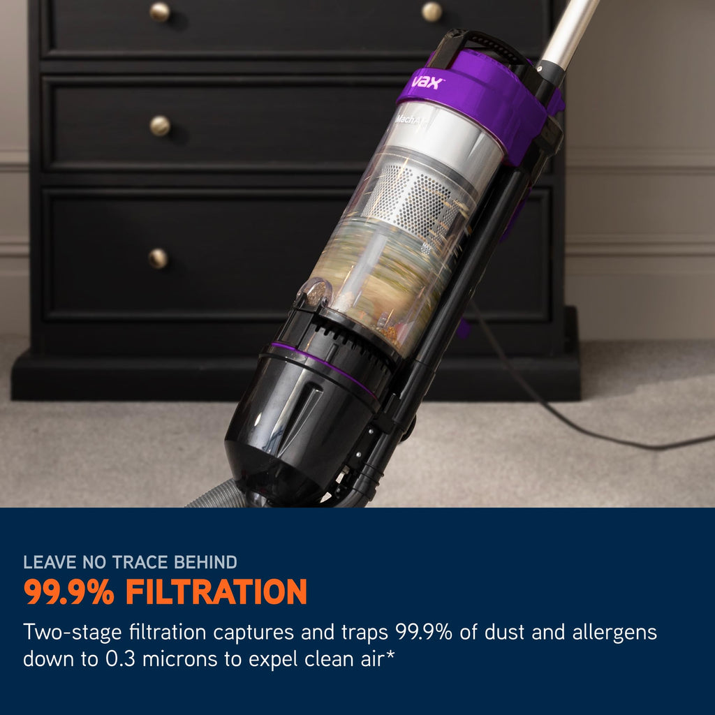 Vax Mach Air Corded Upright Bagless Vacuum Cleaner, Lightweight, Handheld Tool Attachments for Hair, Car, Upholstery, Bed, Mattress, Home cleaning, 820W, 4.9kg, Purple, UCA1GEV1