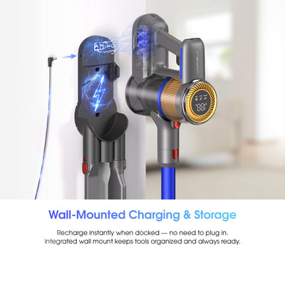 Cordless Vacuum Cleaner,Stick Vacuum 45KPA/450W/60min,Wall-mounted Charging/V-shaped Anti-Tangle,with Self-standing Function and Removable Battery,Vacuum Cleaner for Pet Hair,Carpets and Hard Floors