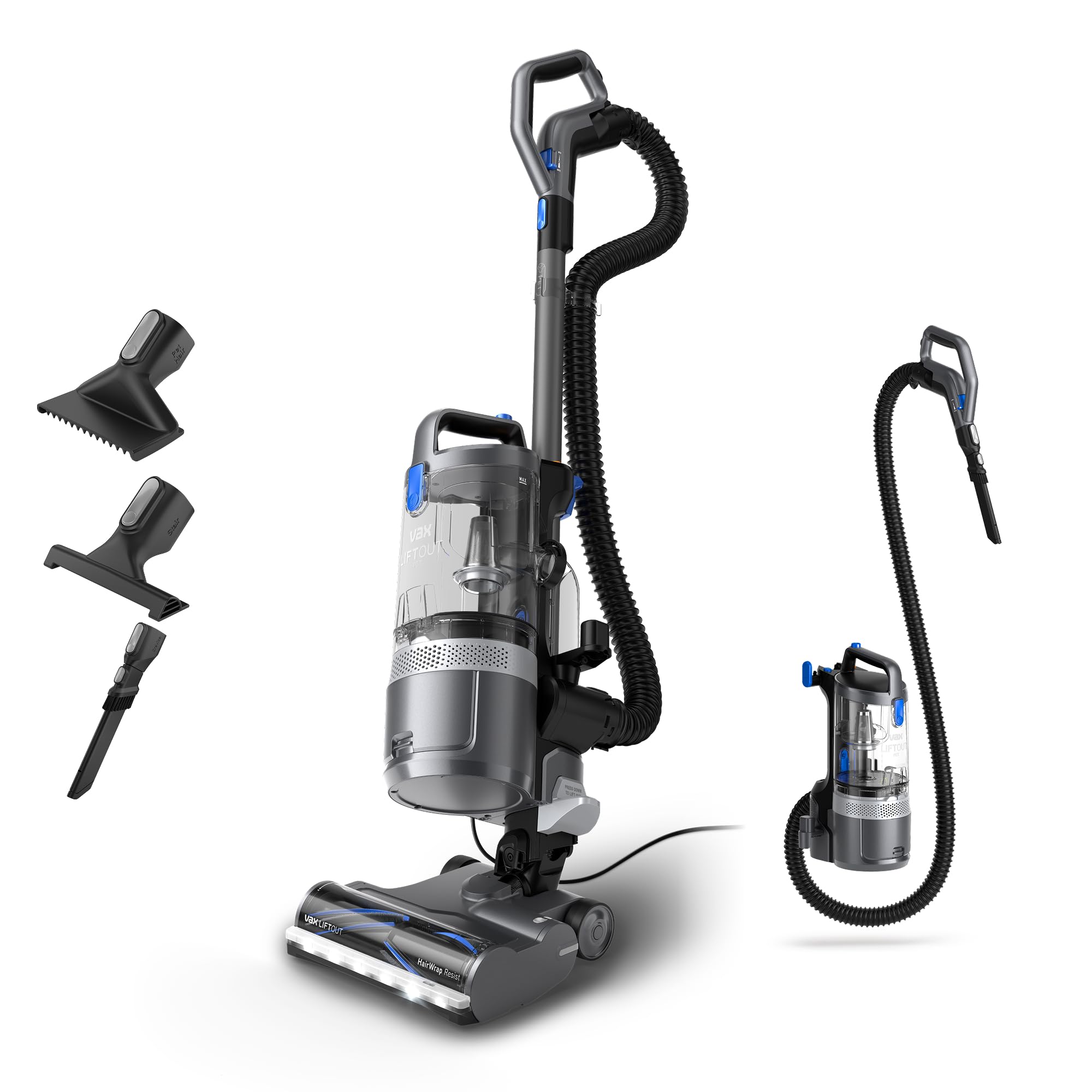 Vax LiftOut Pet Corded Upright Bagless Vacuum Cleaner, Lightweight, Handheld Tool Attachments for Pet Hair, Car, Upholstery, Bed, Mattress, Home cleaning, 600W, 6.11kg, Graphite/Blue, CDUP-LOXP