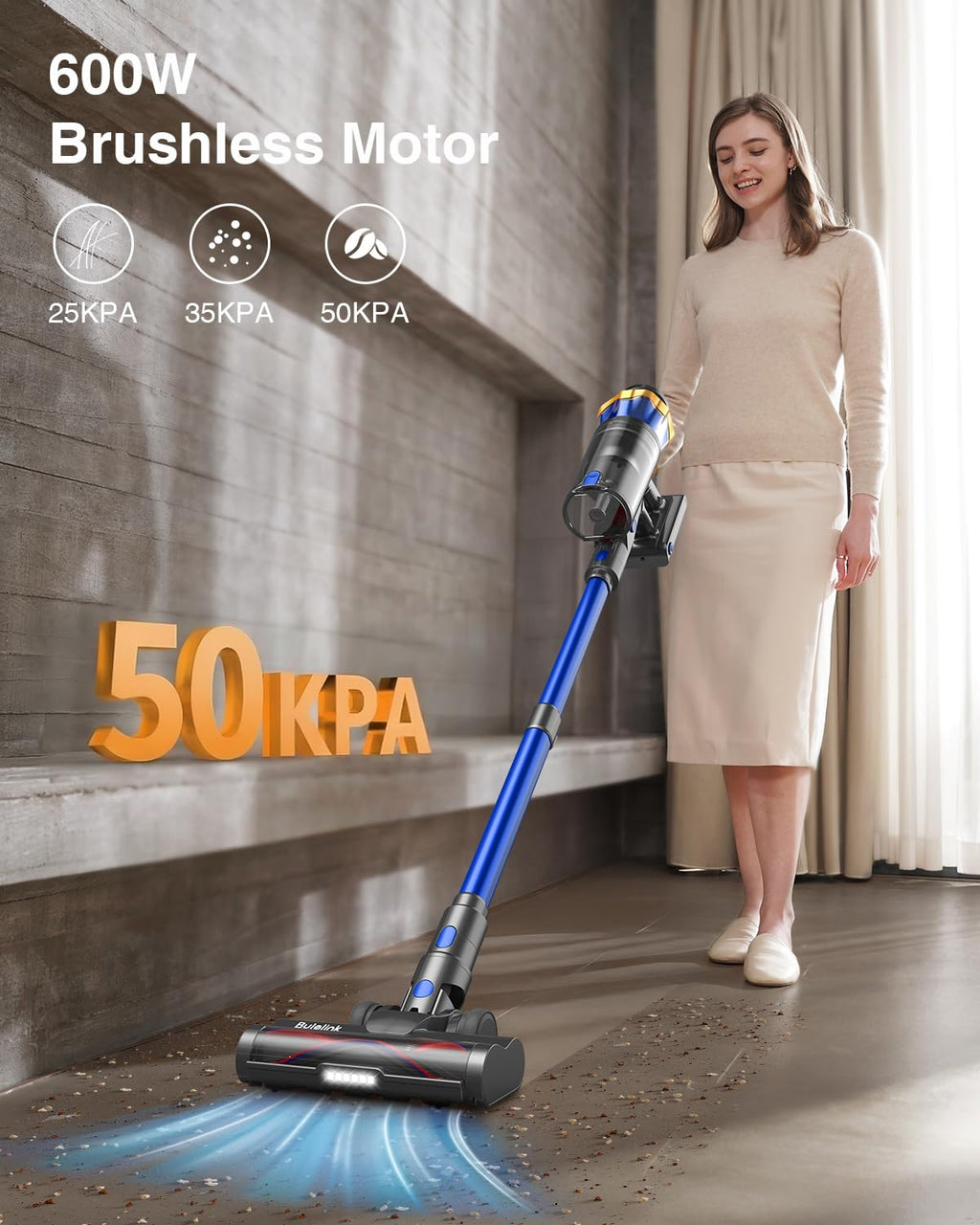 600W 50kPa 65Mins Cordless Vacuum Cleaner, 1.6L Self-Standing Anti-Tangle Vacuum cleaners for Home with OLED Touch Screen, Wall-Mounted Charging, Upright Vacuum for Pet Carpet Car Hardwood Floor