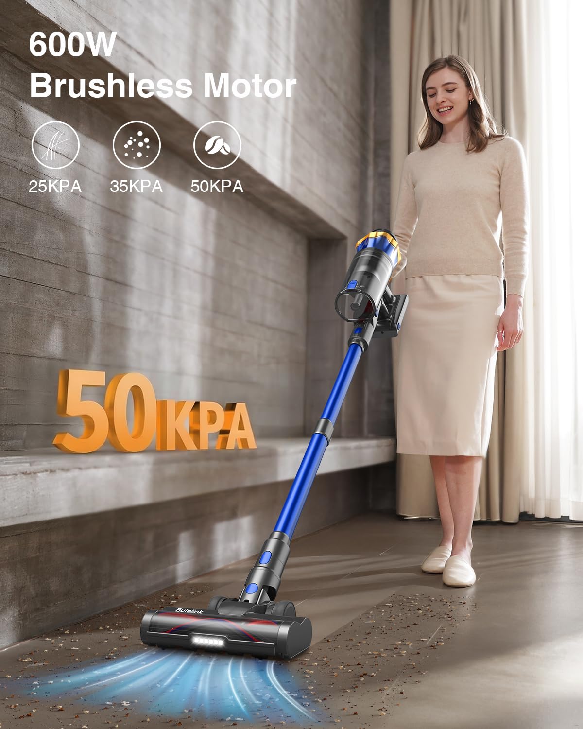 600W 50kPa 65Mins Cordless Vacuum Cleaner, 1.6L Self-Standing Anti-Tangle Vacuum cleaners for Home with OLED Touch Screen, Wall-Mounted Charging, Upright Vacuum for Pet Carpet Car Hardwood Floor