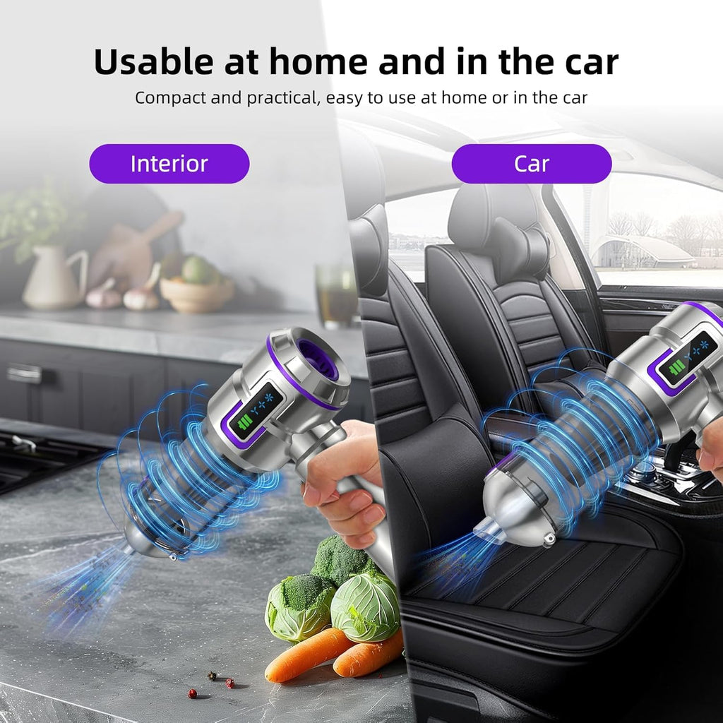 botatio Handheld Vacuum Cleaner, 25000Pa Car Vacuum Powerful Suction, 4-in-1 Hand Cordless Car Vacuum with Digital Display, 1-Touch Automatic Emptying, Brushless Motor & 3 Speeds, Silver
