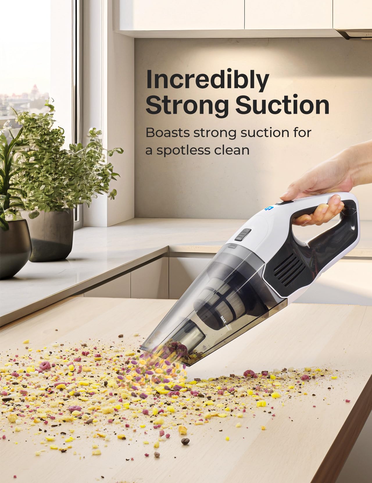 Handheld Vacuum Cleaner, Powerful Suction Portable Lightweight Hand Held Vacum Cordless with 25-30Mins Long Runtime Rechargeable Battery Quick Charge for Home Car Carpet Stairs Pet Hair Cleaning