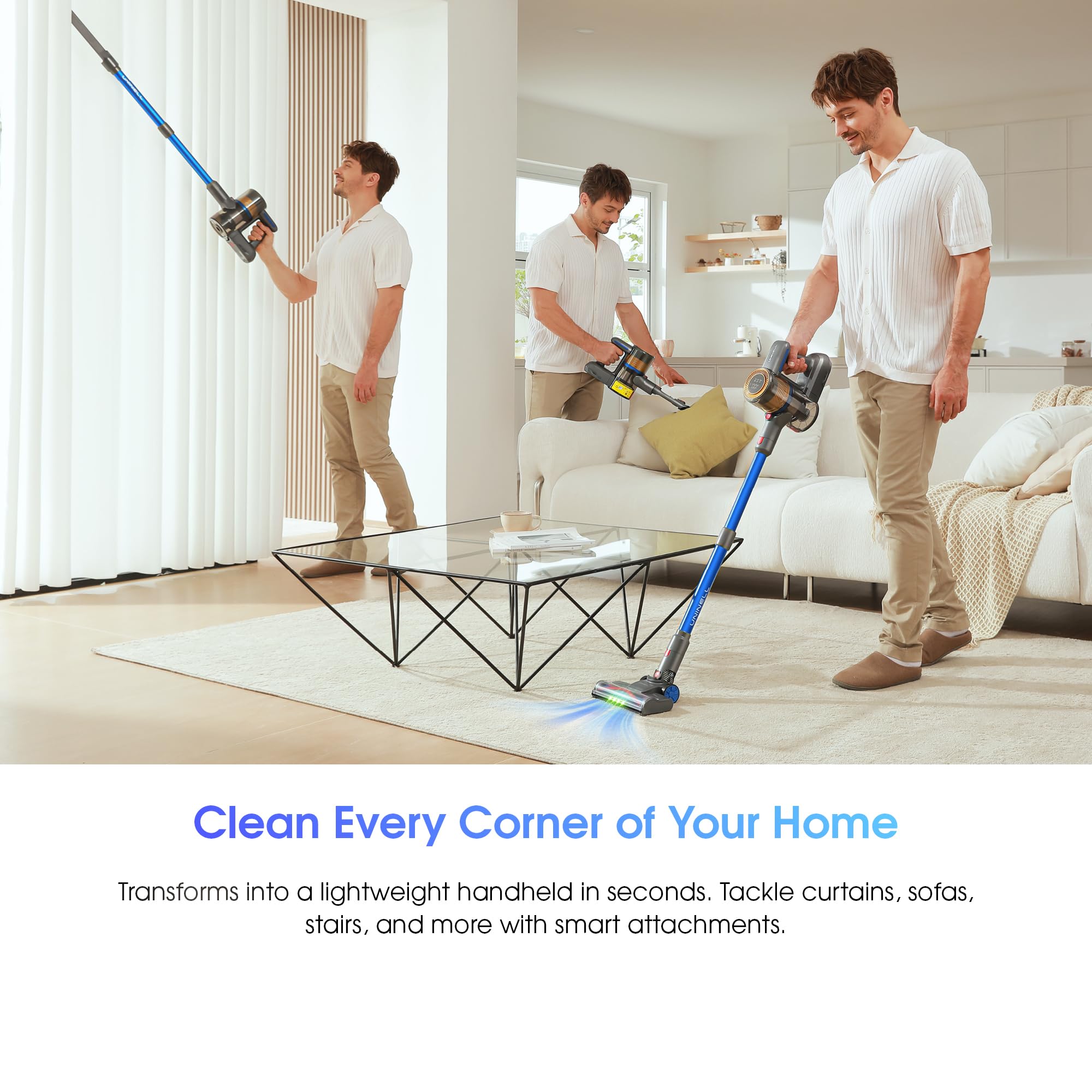 Cordless Vacuum Cleaner,Stick Vacuum 45KPA/450W/60min,Wall-mounted Charging/V-shaped Anti-Tangle,with Self-standing Function and Removable Battery,Vacuum Cleaner for Pet Hair,Carpets and Hard Floors