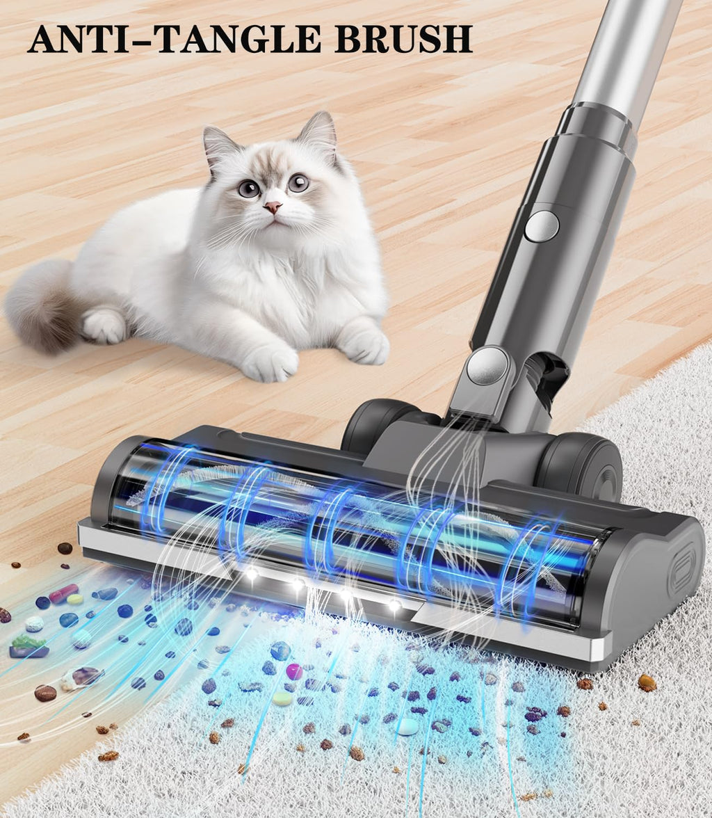 Syntecno Cordless Vacuum Cleaner Stick Vacuums - Powerful Lightweight Electric Brooms Upright Handheld Wireless Bagless Battery Rechargeable Cleaners Anti Hair Wrap for Pet Stair Carpet Car Home