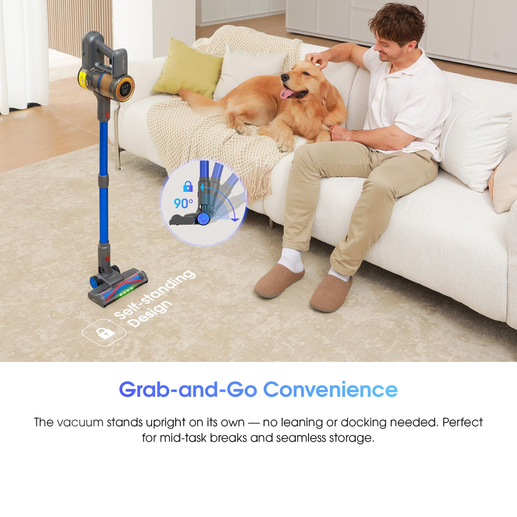 Cordless Vacuum Cleaner,Stick Vacuum 45KPA/450W/60min,Wall-mounted Charging/V-shaped Anti-Tangle,with Self-standing Function and Removable Battery,Vacuum Cleaner for Pet Hair,Carpets and Hard Floors