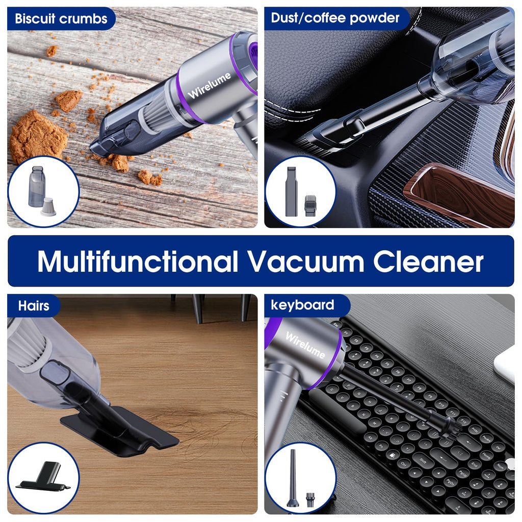 Wirelume Handheld Car Vacuum Cleaner Cordless Powerful 22000Pa Strong Cyclonic Suction Blowing Brushless Motor Portable Rechargable Lightweight for Pet Hair Vehicle Home Office Purple