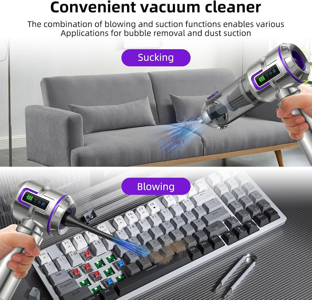 botatio Handheld Vacuum Cleaner, 25000Pa Car Vacuum Powerful Suction, 4-in-1 Hand Cordless Car Vacuum with Digital Display, 1-Touch Automatic Emptying, Brushless Motor & 3 Speeds, Silver