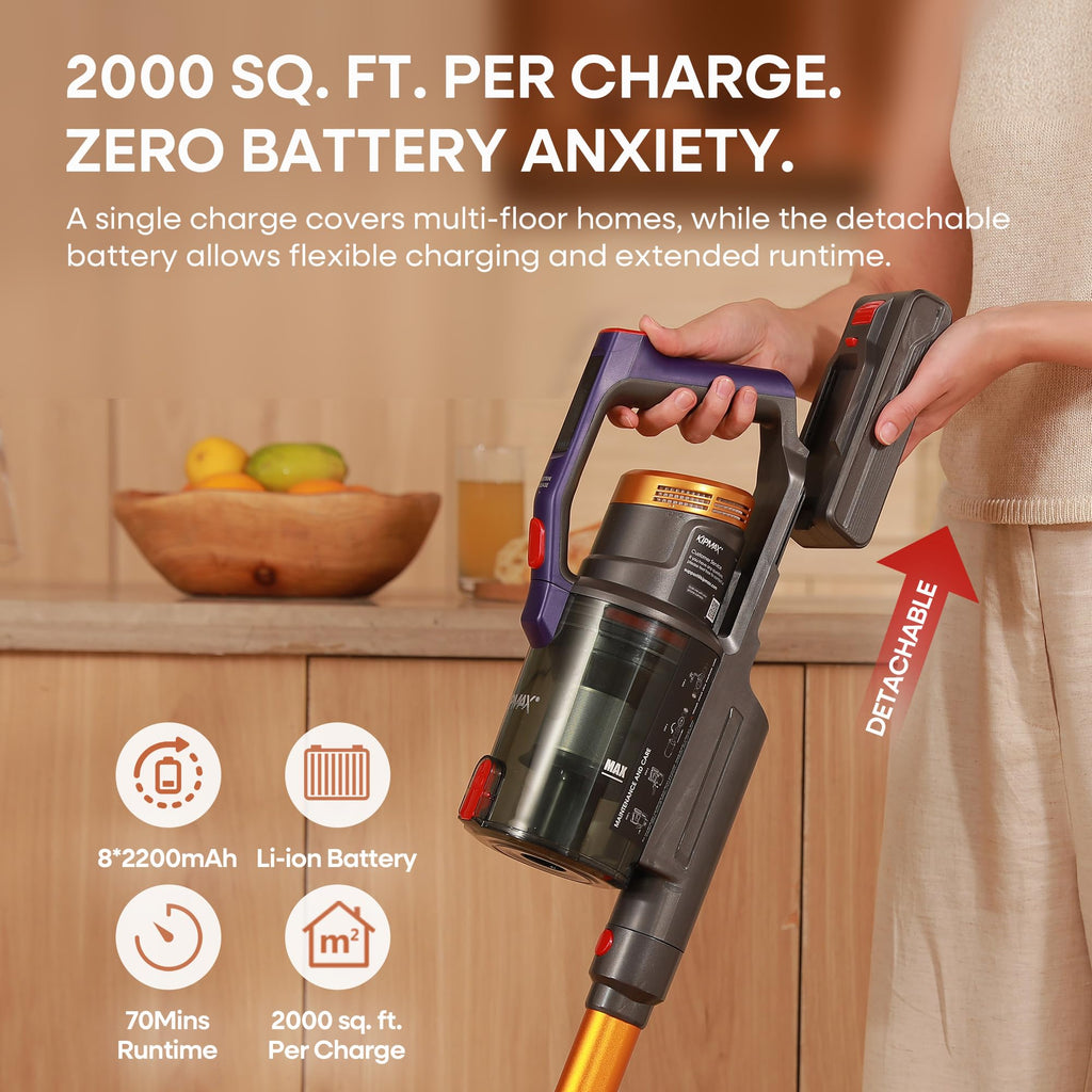 X20 Cordless Vacuum Cleaner with Aromatherapy, 50KPa/550W/70Mins Stick Vacuum, 1.5L Dustbin handheld Vacuum Self-Standing, Rechargeable Battery, Anti-Tangled, LED Display for Pet Hair/Carpet/Floor